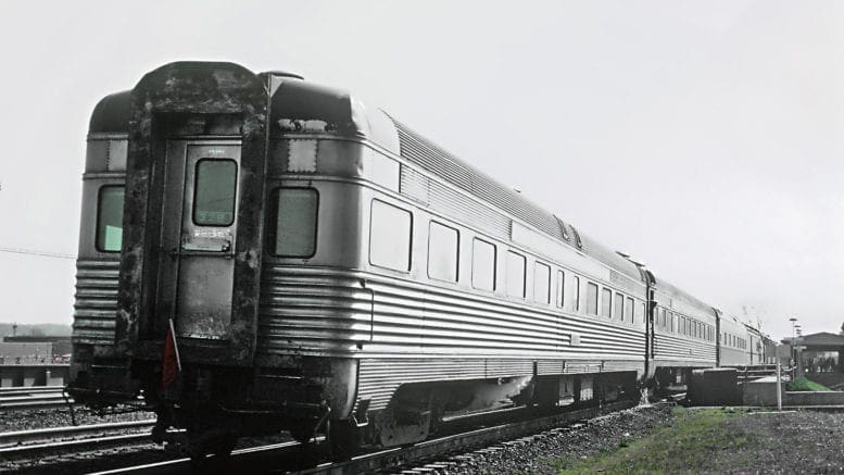A sleek mid-20th Century passenger train