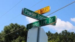 Powder Springs Road and Brandon Lee Drive intersection road sign