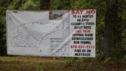 A sign put up by neighbors along Buckner road opposed to the annexation and rezoning of a 12.7 acre property by Smyrna