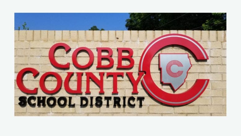 The logo on front of a Cobb County School District facility