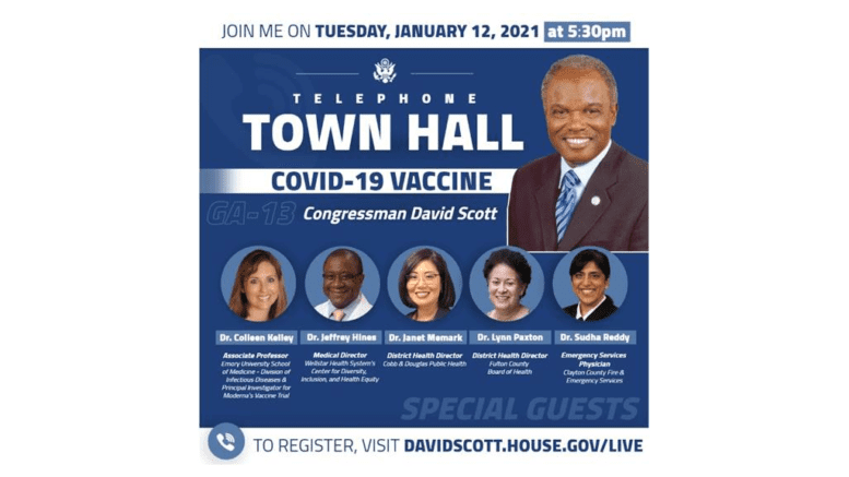Flyer for David Scott COVID-19 vaccine town hall