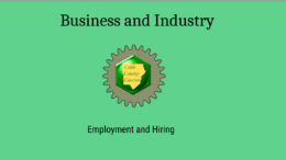 A graphic with a gear enclosing the Cobb County Courier logo, and the text: Business and Industry, Employment and Hiring