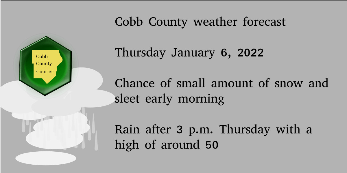 Cobb Weather January 6 Chance Of Small Amounts Of Snow And Sleet Early Morning Cobb County Courier