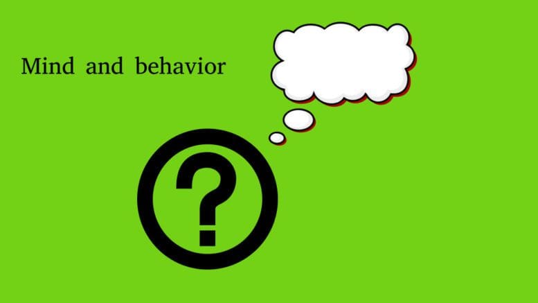 A graphic with a question mark and thought balloon with the text "Mind and Behavior"