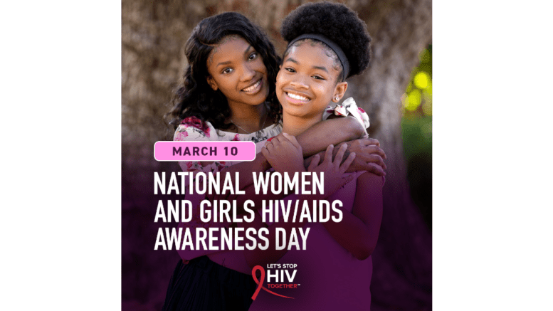 National Women and Girls HIV/AIDS Awareness Day poster featuring a woman and girl