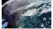 Satellite map showing heavy clouds over eastern U.S.