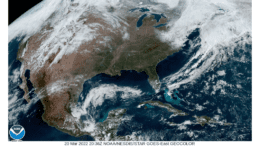 Satellite weather map showing clear skies in the southeastern United States