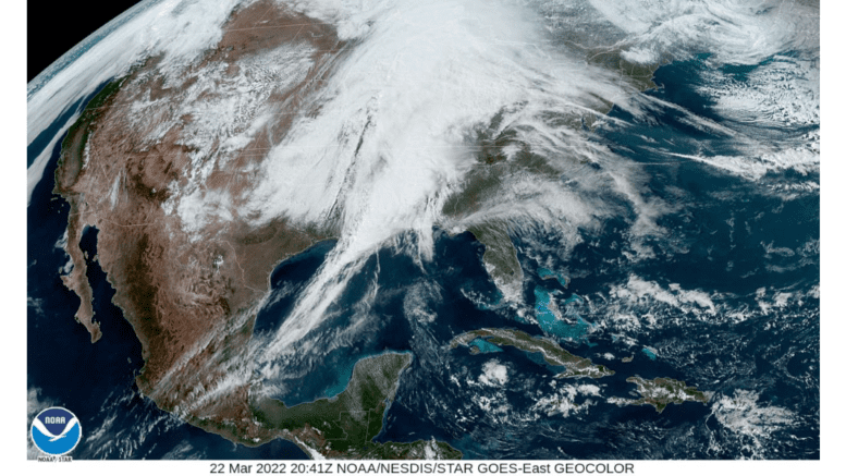 NOAA weather satellite map of the eastern United States