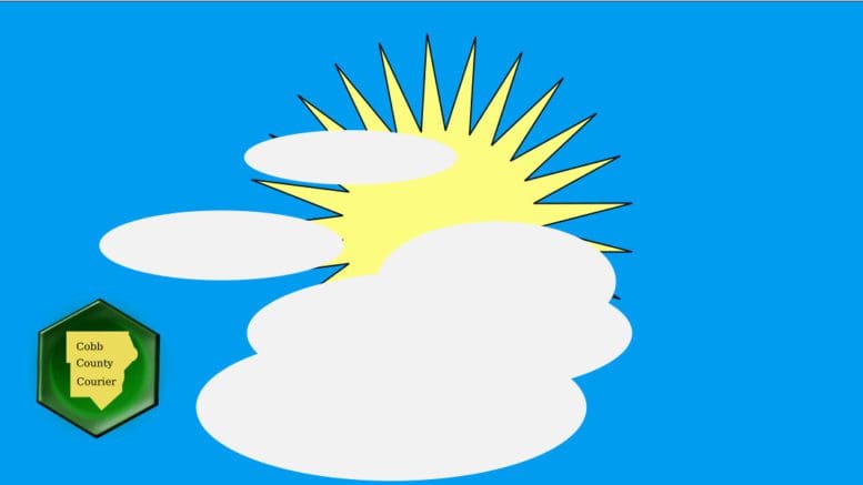 The Cobb County Courier logo beside and sun and clouds