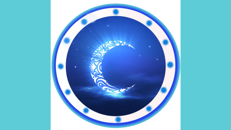 A Ramadan clock, a circle with dots on the edges representing months and a crescent moon in the center