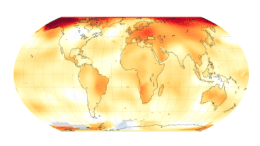 A view of the earth color-coded to demonstrate that 2019 was the second-hottest year on record