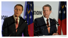 Former Sen. David Perdue, left, and Gov. Brian Kemp, right, will participate in three debates ahead of the Republican primary for governor on May 24. Both campaigns have attacked each other over the handling of elections, the timing of a gun expansion law, and comments about the performance of law enforcement. Ross Williams/Georgia Recorder