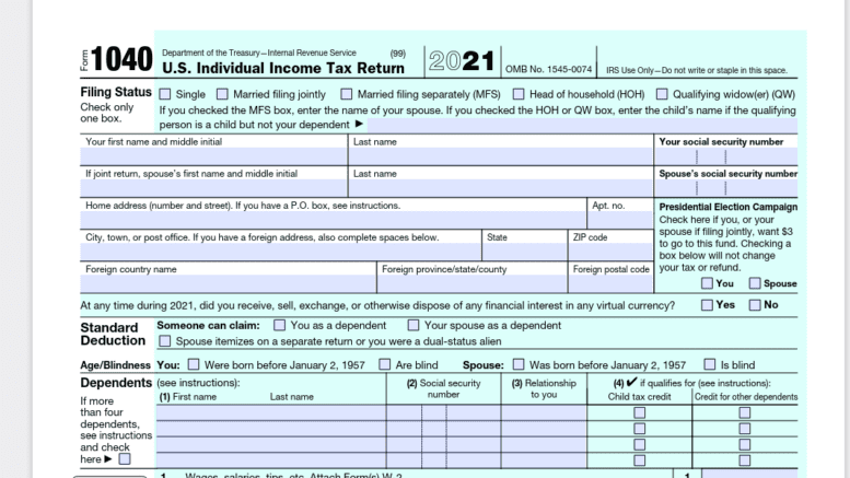 A screenshot of the top half of an IRS 1040 tax form