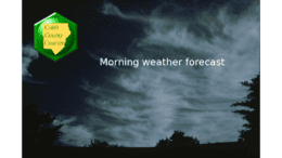 cloudy sky photo with the Cobb County Courier logo and the words "morning weather forecast"