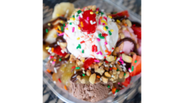 a highly decorated bowl of ice cream