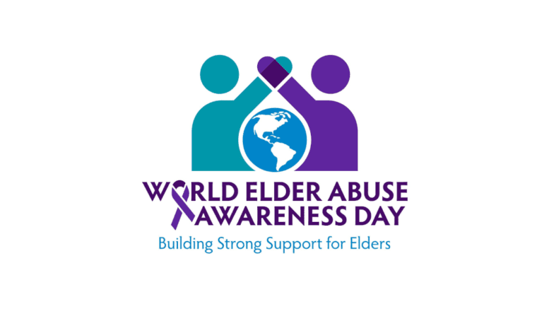 logo of two people with hands clasped above a globe with World Elder Abuse Awareness Day on it