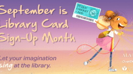 A banner for Library Card Sign-up Month featuring a cartoon mouse
