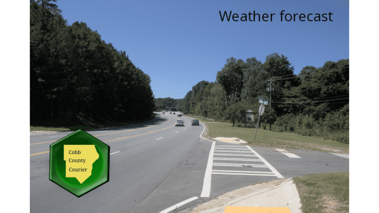 Photo of Veterans Memorial Highway on a clear day with the Cobb County Courier logo and the words "Weather forecast"
