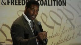 Herschel Walker spoke in early 2022 at a Faith and Freedom Coalition gathering in Atlanta. Ross Williams/Georgia Recorder
