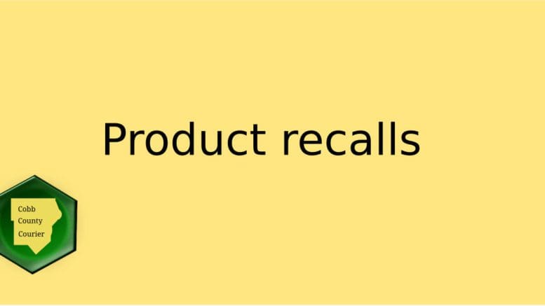 A graphic with the words "Product recalls" and the Cobb County Courier logo