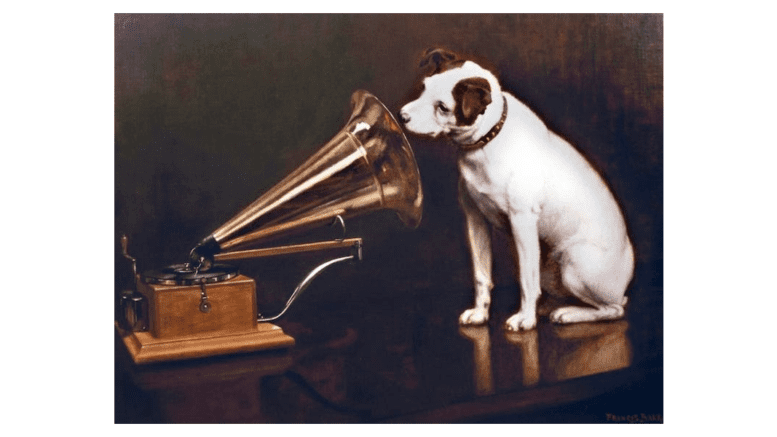 The RCA pitbull listening to a victrola
