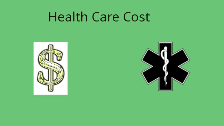 A dollar sign and the medical staff symbol (a snake wrapped around a staff) with the words "Health Care Cost"