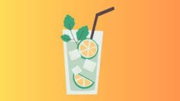A graphic of a drink in a glass with limes and a straw
