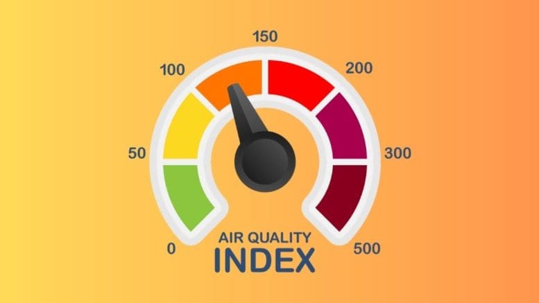 A dial set to Code Orange on an air quality index