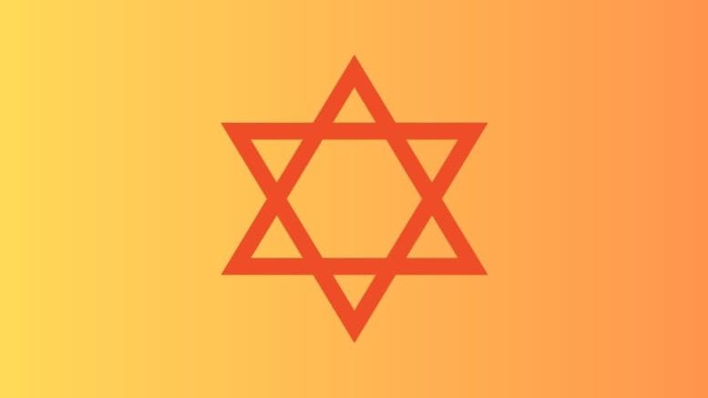 A red Star of David on a gold background
