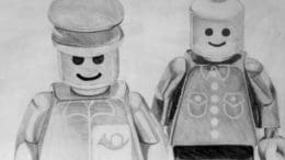 A drawing of two Lego men