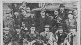 Photo from 1914 newspaper with group of Atlanta boosters meeting in Chattanooga about Dixie Highway project