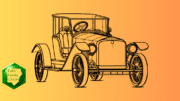 A line drawing of an antique car, with a Cobb County Courier logo alongside it