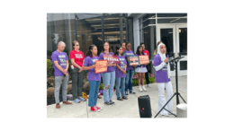 Wheeler senior Haya Fatmi introduced the Georgia Youth Coalition. standing in a line in front of Cobb school district offices)