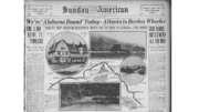 A photo of a 1918 newspaper with the headline Alabama Bound Today: Atlanta to Borden Wheeler