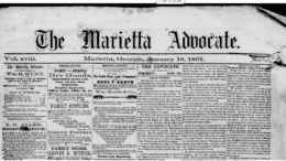 The front page of an 1861 copy of the Marietta Advocate