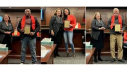 Three side-to-side photos of drug court graduates receiving their certificates