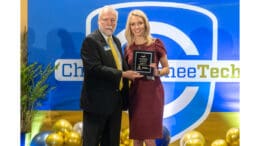 Chattahoochee Tech President Dr. Ron Newcomb and 2024 GOAL winner Kristen Lee