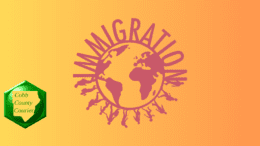 The word "immigration" wrapped around the upper part of a world globe while walking people are on the lower part