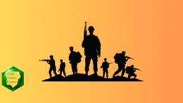 Silhouettes of a group of soldiers with weapons and other gear