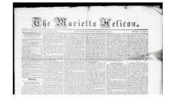 An image of the front page of the Marietta Helicon, a 19th Century Cobb County newspaper
