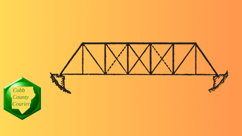 A drawing of a truss bridge