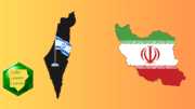 Maps of Israel and Iran with the flags