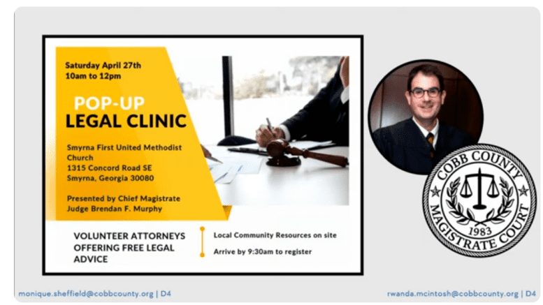 Flyer about the pop-up legal clinic. The text is the same as in the article