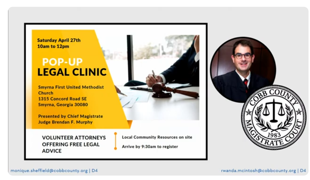 Cobb Magistrate Court sponsors free pop up legal clinic in Smyrna Cobb Magistrate Court sponsors free pop up legal clinic in Smyrna
