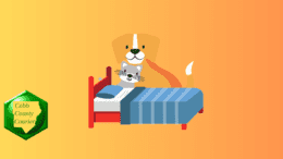 A color drawing of a dog and a cat beside a bed