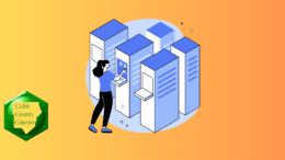 Drawing of a woman working in bank of servers in data center
