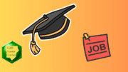 A graduation mortar-board cap, and a note saying "Job"