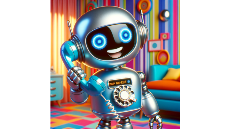 a cartoon robot talking on a phone