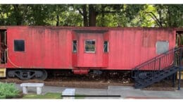 An old red railroad caboose