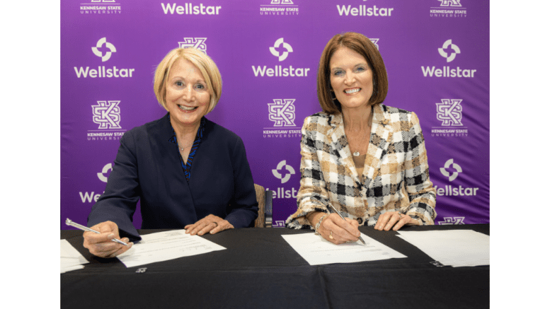 Wellstar Health System President and CEO Candice L. Saunders and KSU President Kathy S. Schwaig (photo courtesy of Kennesaw State University)